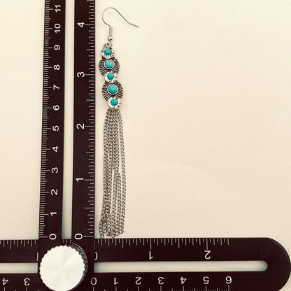 Turquoise Charm Chain Fringe Dangle Earrings