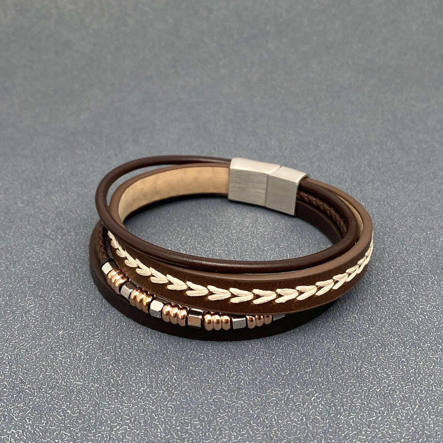 Leather Woven Stainless Steel Buckle Bracelet