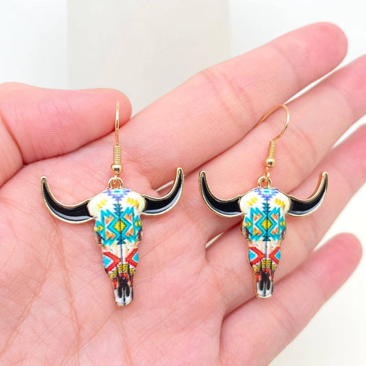 Western Colored Cow's Head Charm Dangle Earrings