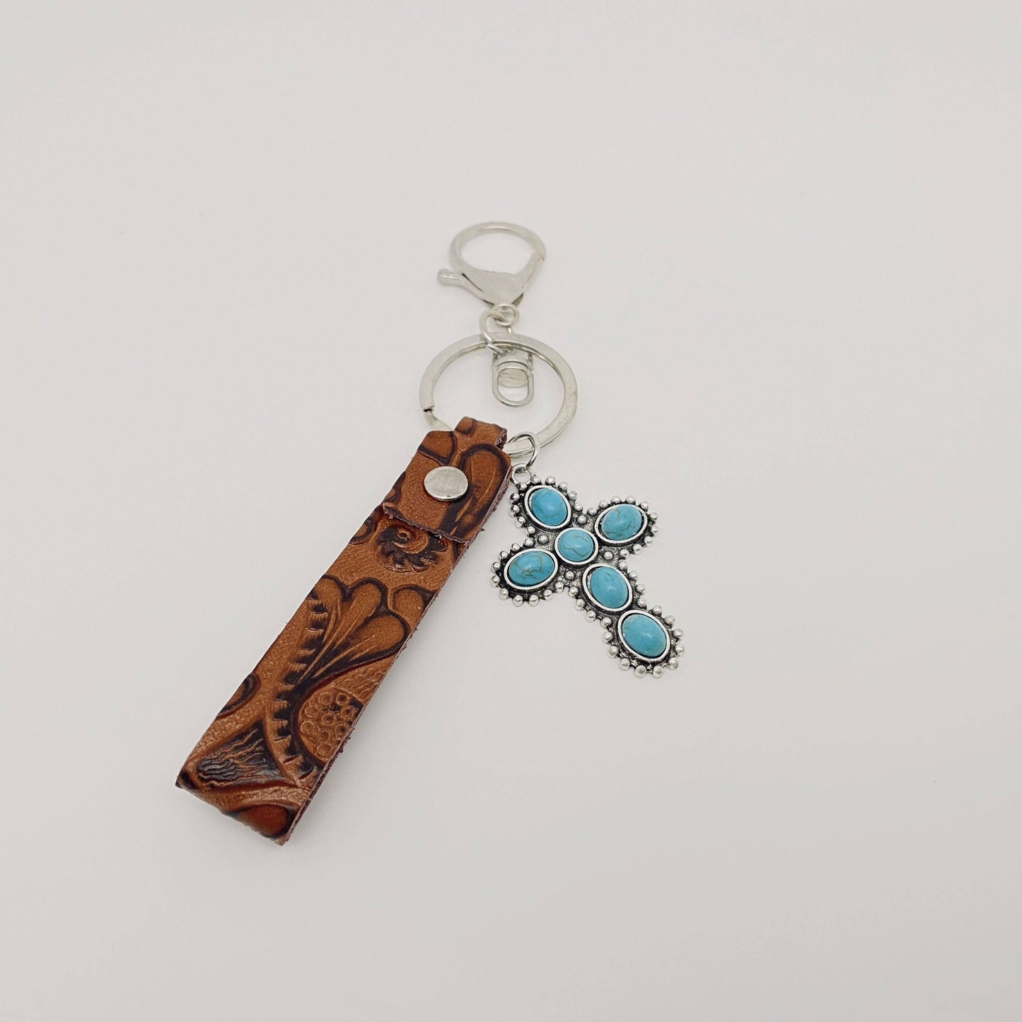 Leather Western Style Turquoise Pendant Keychains  - WJ