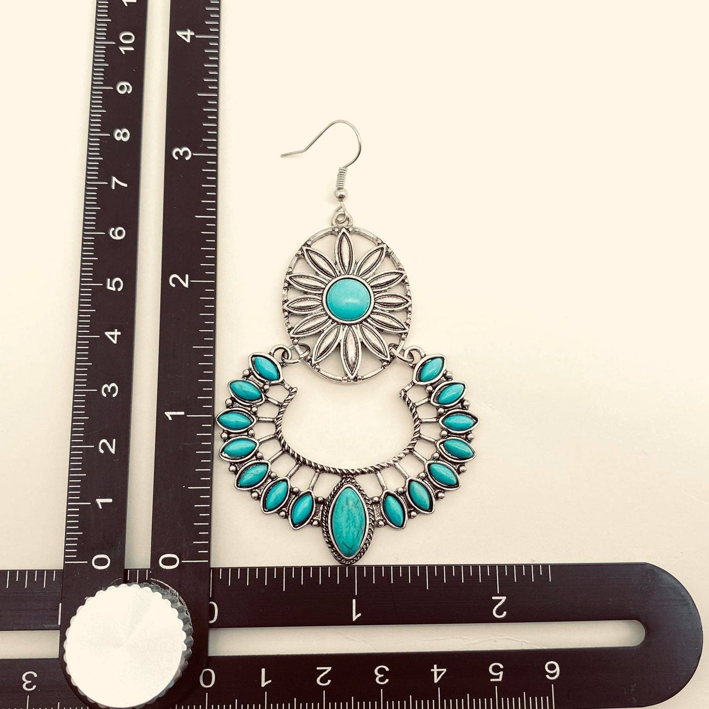 Turquoise Flower Shape Hollow Dangle Earrings