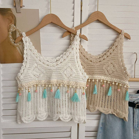 Vintage Fringe Hollow-Out Sleeveless Knit Top