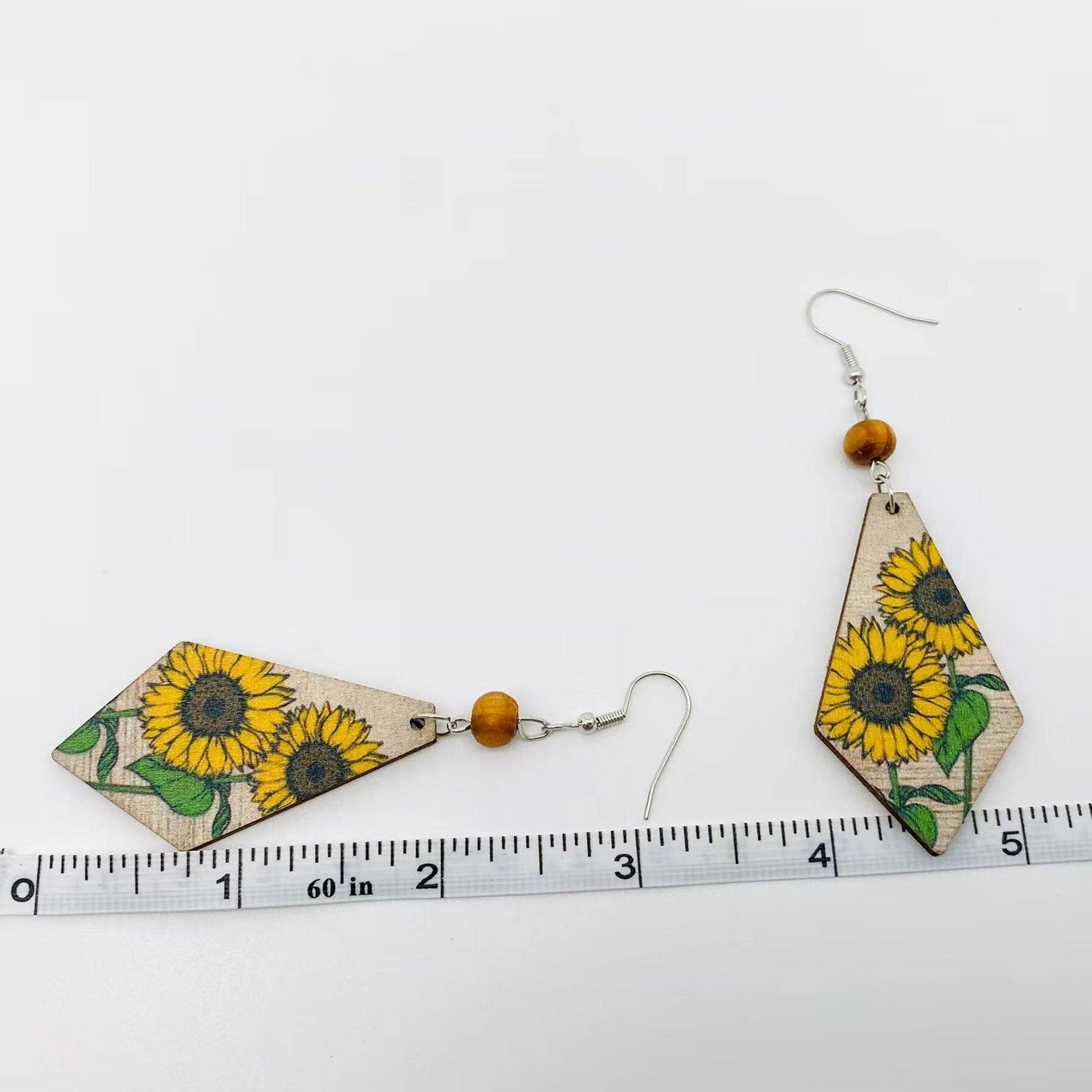 Flower Pattern Wooden Dangle Earrings