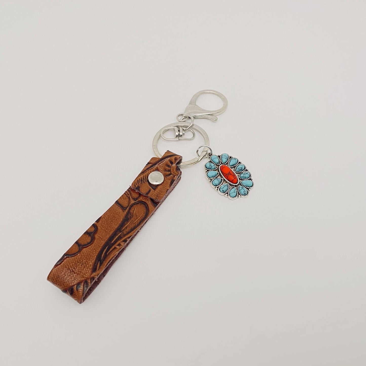 Leather Western Style Turquoise Pendant Keychains  - WJ