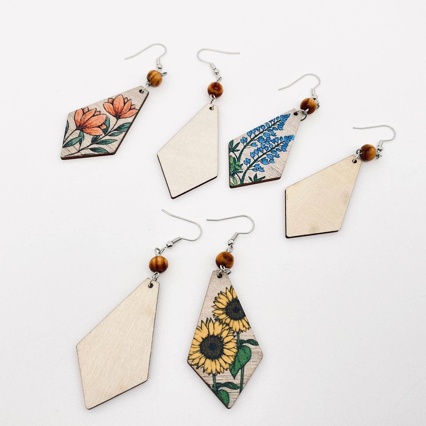 Flower Pattern Wooden Dangle Earrings