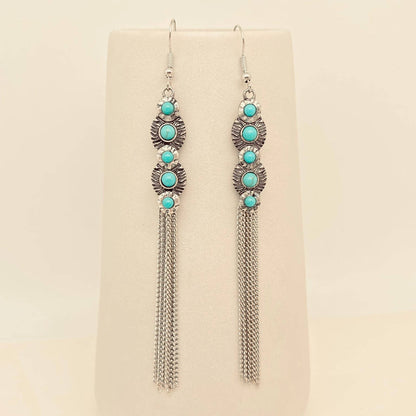 Turquoise Charm Chain Fringe Dangle Earrings