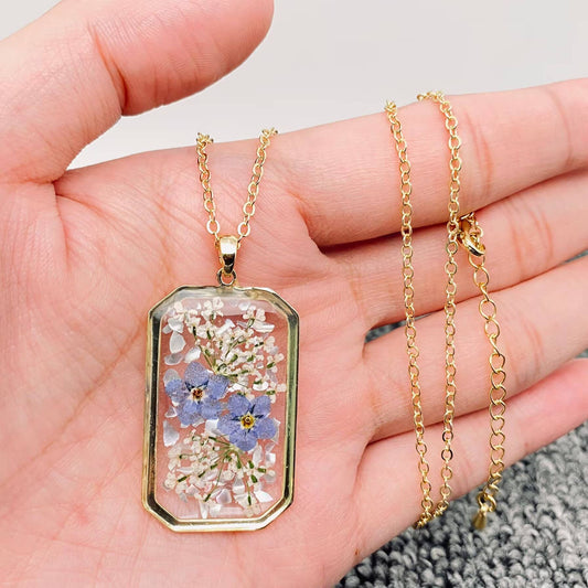 Forget-me-not & Queen Anne's Lace & Shell Charm Necklace-PDF