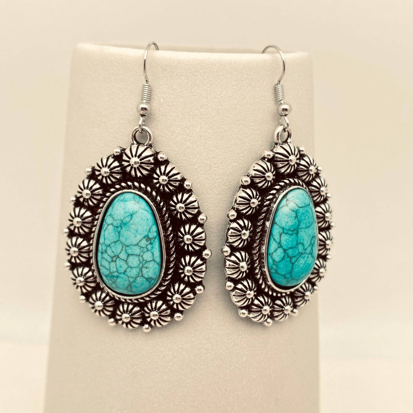 Turquoise Pattern Geometric Charm Dangle Earrings
