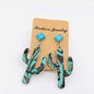 Cactus Embossed Cowhide Turquoise Western Style Earrings -WJ