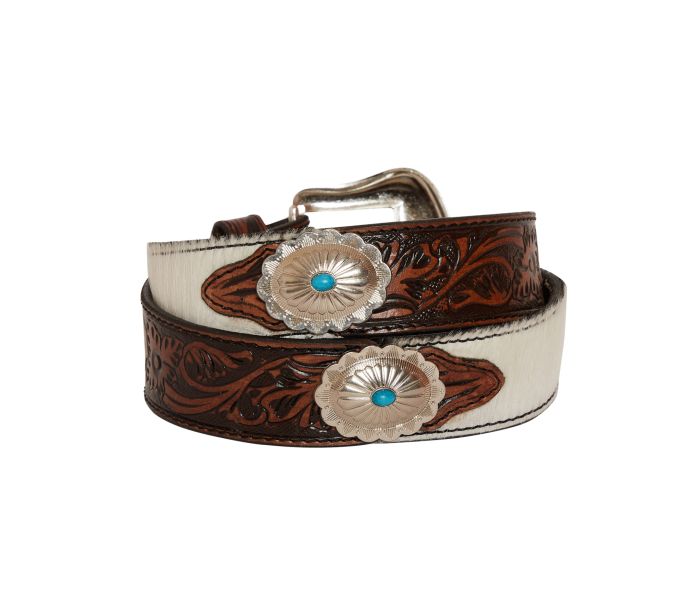 Distinguished Turquoise Hand-Tooled Leather Belt