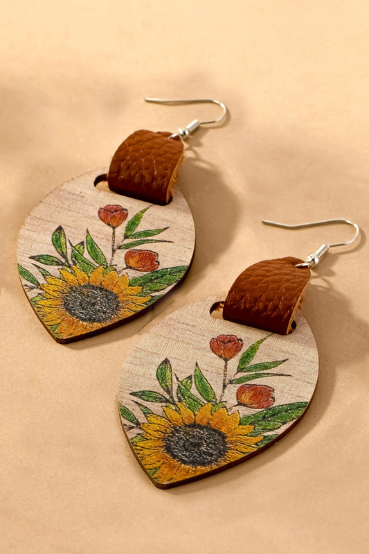 Wood Floral Drop Earrings