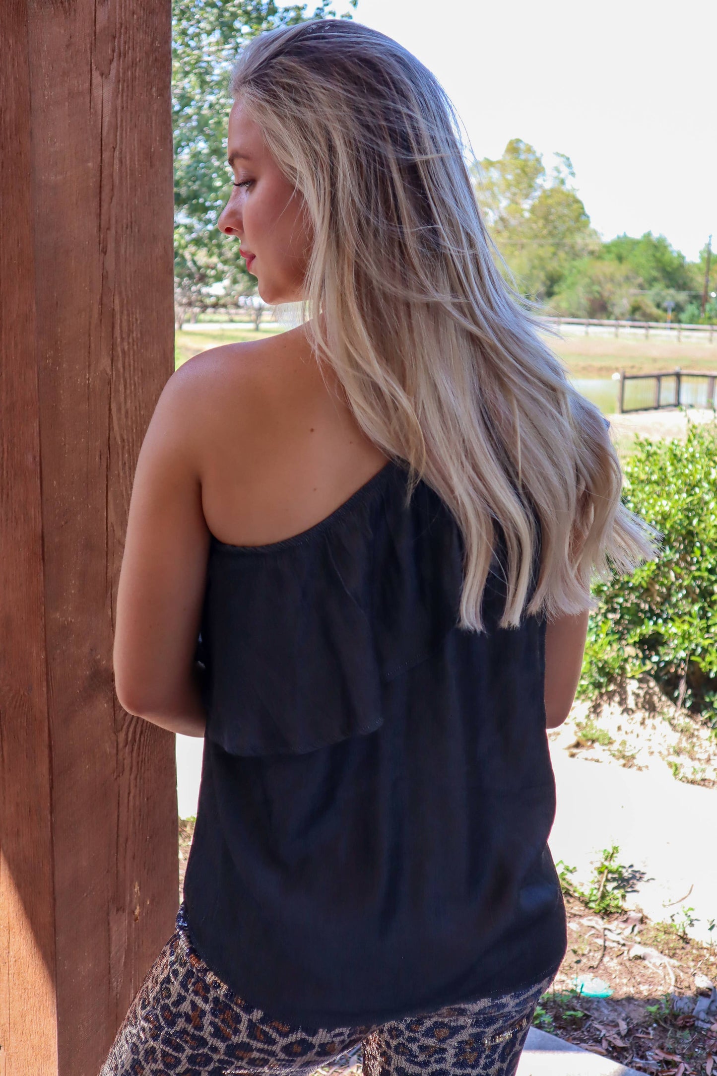 MK088 Ticket to Ride One-Shoulder Chambray Top - 3 Colors