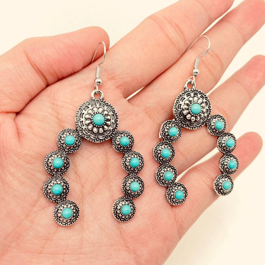 Turquoise Horseshoe Shape Charm Dangle Earrings