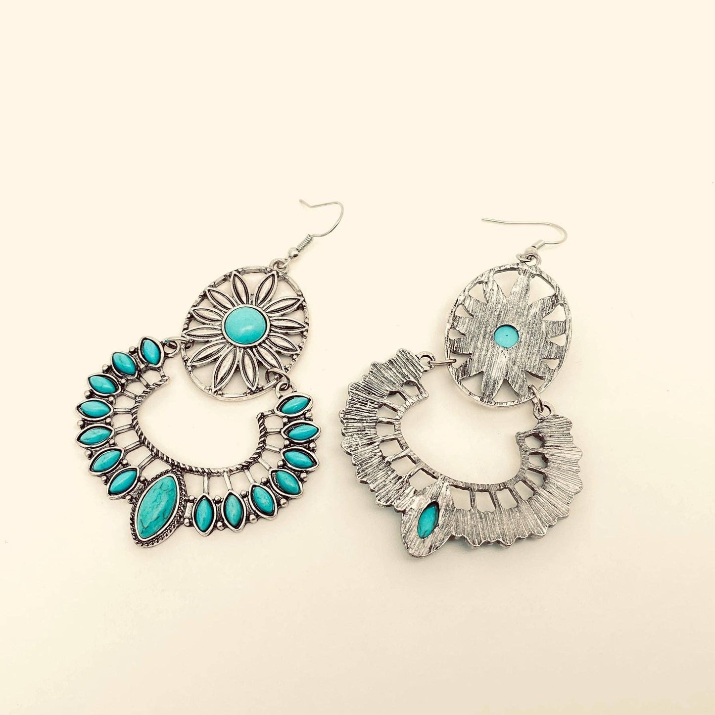 Turquoise Flower Shape Hollow Dangle Earrings