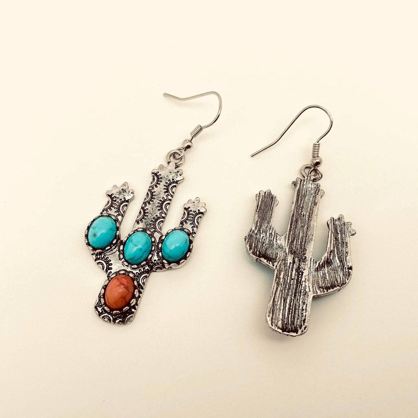 Turquoise Cactus Charm Dangle Earrings