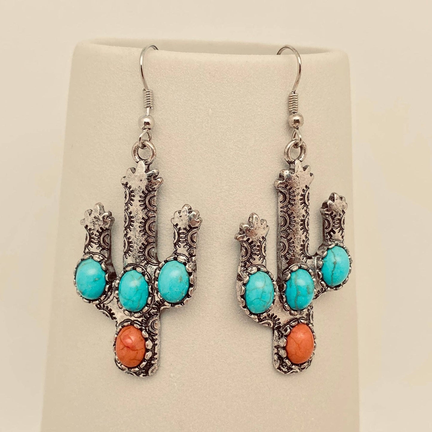 Turquoise Cactus Charm Dangle Earrings