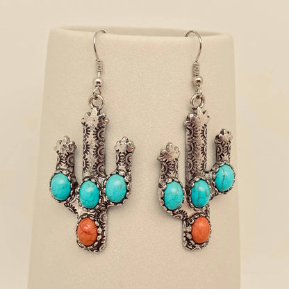 Turquoise Cactus Charm Dangle Earrings