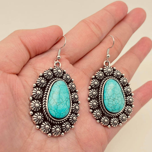 Turquoise Pattern Geometric Charm Dangle Earrings