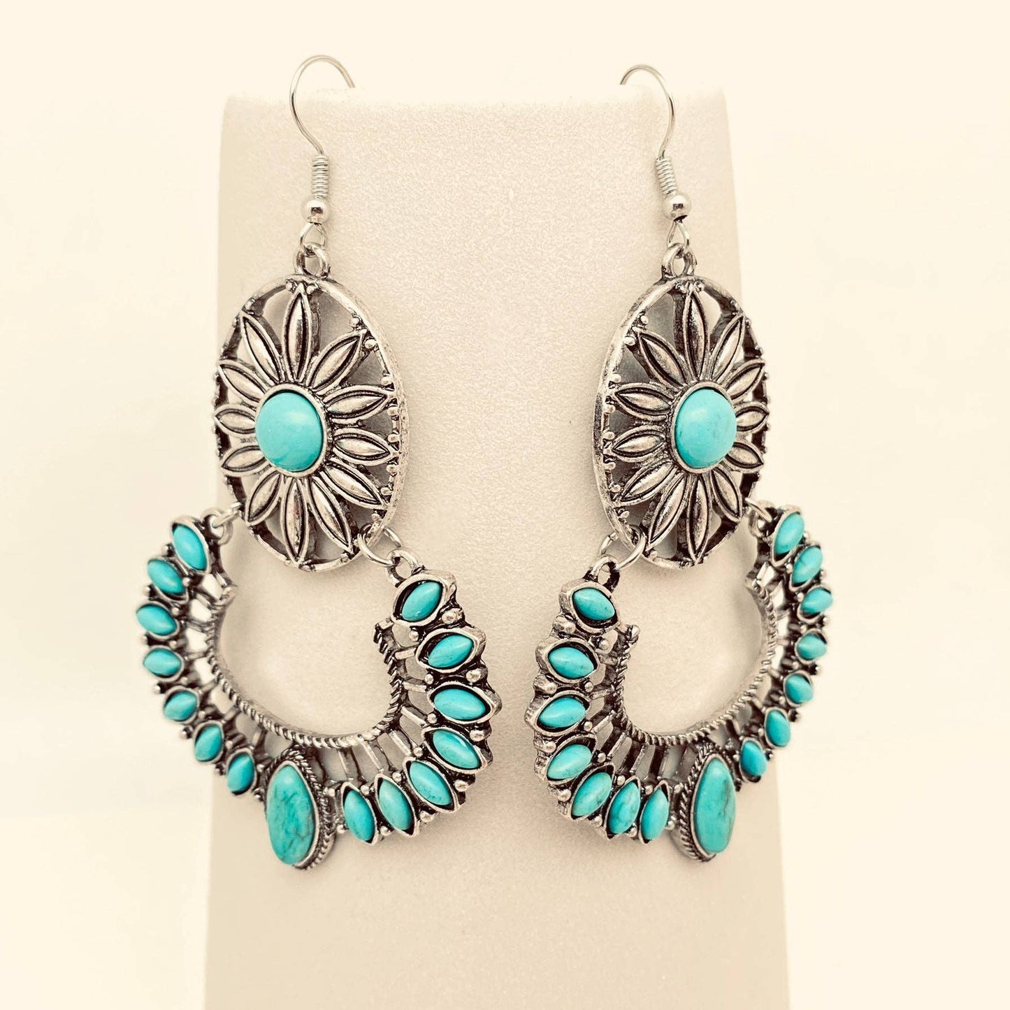 Turquoise Flower Shape Hollow Dangle Earrings