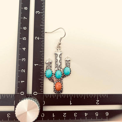 Turquoise Cactus Charm Dangle Earrings