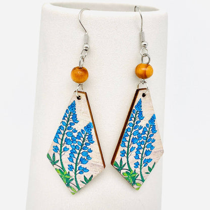 Flower Pattern Wooden Dangle Earrings