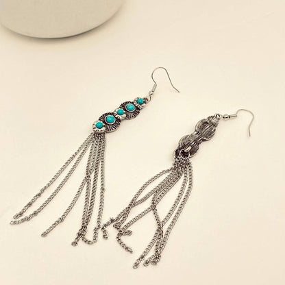 Turquoise Charm Chain Fringe Dangle Earrings