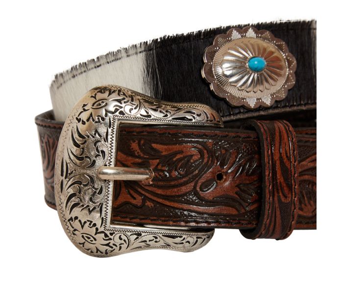 Distinguished Turquoise Hand-Tooled Leather Belt